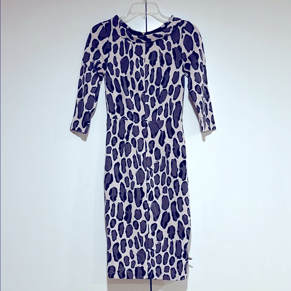 BODEN Purple and White Bodycon Dress with 3/4 Sleeves